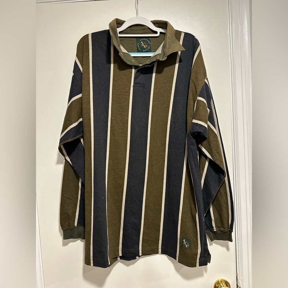 VTG  90s Y2K Mens Sz: XL Ferruche Rugby Top Long Sleeve Vertical Stripe Polo Top